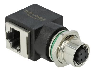Delock - Nettverksadapter - 4-pins M12 (hunn) rett til RJ-45 (hunn) vinklet - CAT 5e - svart