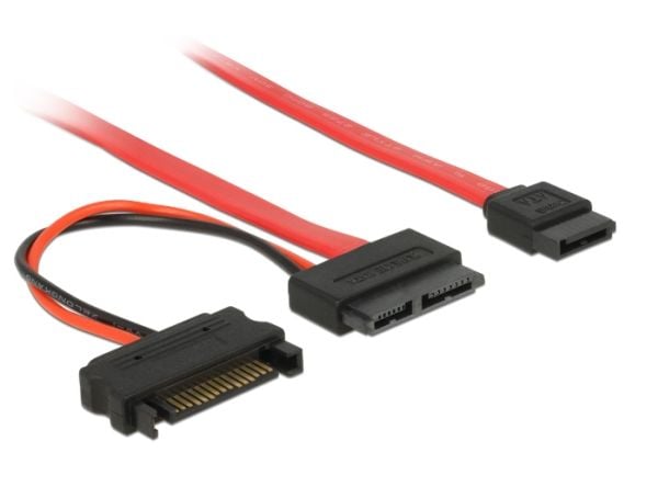 Delock - SATA-kabel - Slimline SATA (hunn) til SATA, SATA-strøm - 30 cm
