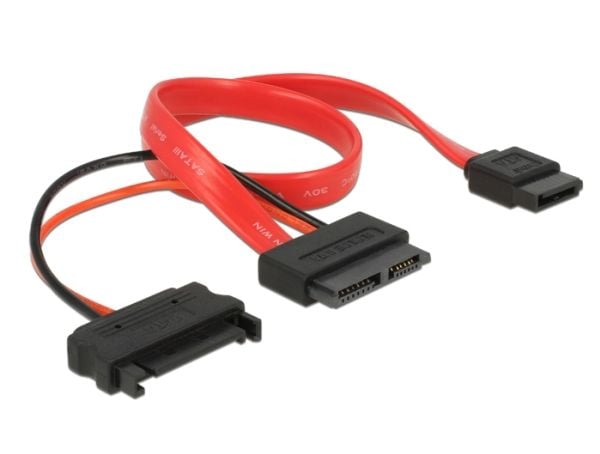 Delock - SATA-kabel - Slimline SATA (hunn) til SATA, SATA-strøm - 30 cm