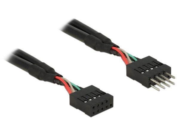 Delock USB 2.0 Pin Header - USB-internkabel - 10-pins USB-kontakt (hunn) til 10-pins USB-kontakt (hann) - 10 cm - svart