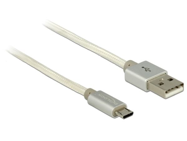 DeLOCK 2m, USB2.0-A/USB2.0 Micro-B, 2 m, USB A, Micro-USB B, USB 2.0, Uros/uros, Hopea, Valkoinen