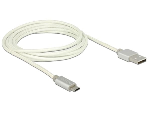 DeLOCK 2m, USB2.0-A/USB2.0 Micro-B, 2 m, USB A, Micro-USB B, USB 2.0, Uros/uros, Hopea, Valkoinen