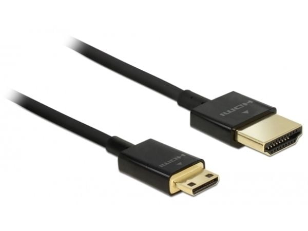 DeLock Slim Premium - Video/lyd/nettverkskabel - HDMI - 36 AWG - HDMI, 19-pinners (M) - til - Mini-HDMI, 19-pinners (M) - 1,5 m - Trippel isolasjon...