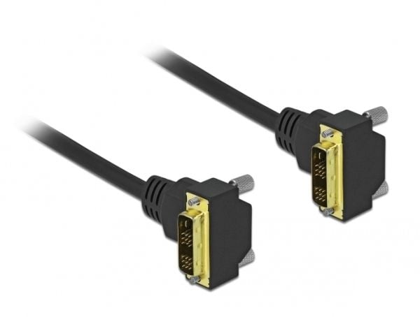 Delock - DVI-kabel - enkeltlenke - DVI-D (hann) vinklet til DVI-D (hann) vinklet - 3 m - tommelskruer, 1200p-støtte - svart