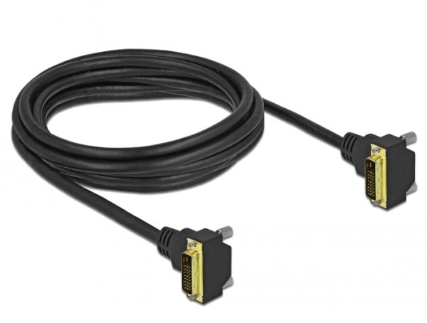 Delock - DVI-kabel - enkeltlenke - DVI-D (hann) vinklet til DVI-D (hann) vinklet - 3 m - tommelskruer, 1200p-støtte - svart