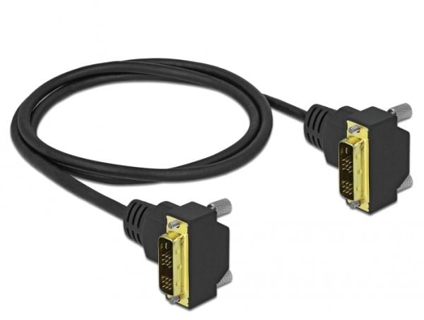 Delock - DVI-kabel - enkeltlenke - DVI-D (hann) vinklet til DVI-D (hann) vinklet - 1 m - tommelskruer, 1200p-støtte - svart