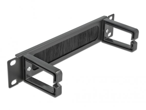 Delock Cable Management Brush Strip with 2 hooks - Styringspanel for rackkabler med børste - svart - 1U - 10"