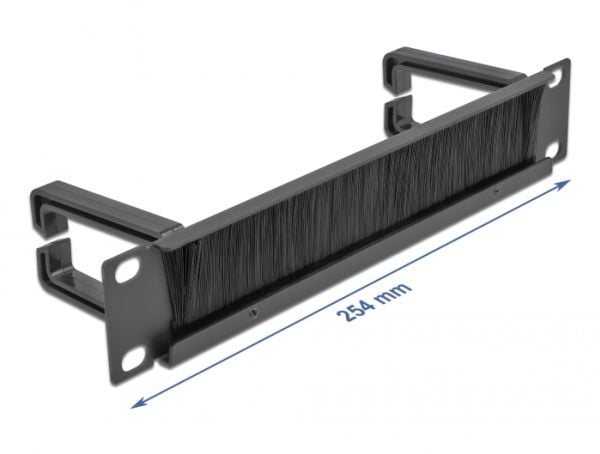 Delock Cable Management Brush Strip with 2 hooks - Styringspanel for rackkabler med børste - svart - 1U - 10"