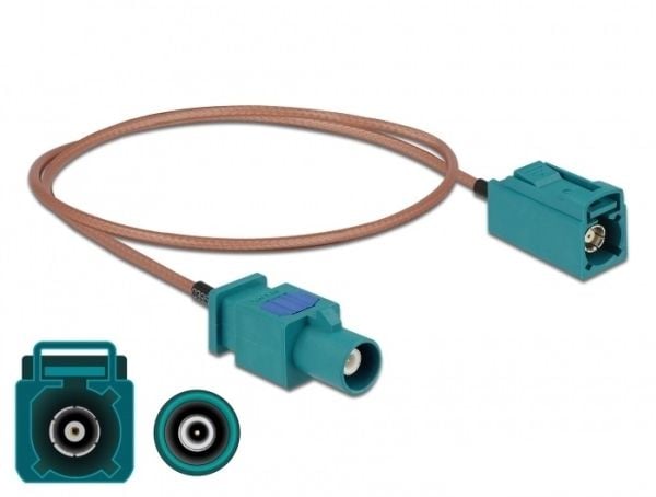 Delock - Antennekabel - FAKRA Z-kobling plugg til FAKRA Z-kobling beholder - 50 cm - koaksial - RAL 5021, vannblå
