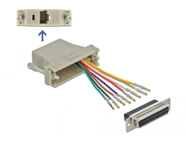 Delock Adapter Sub-D 25 pin female to RJ45 female Assembly Kit - Seriell adapter - RJ-45 (hunn) til DB-25 (hann) - grå