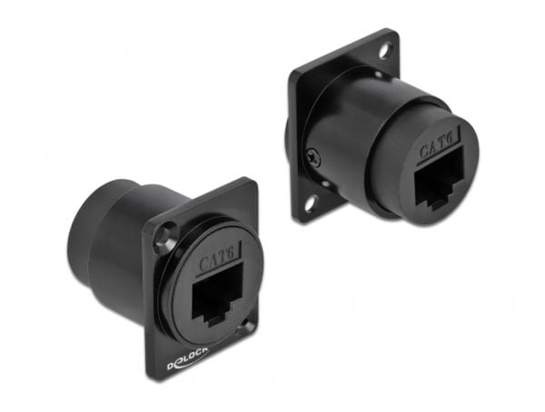Delock D-Type Module RJ45 Cat.6 jack to jack - Påknipsbar mulighetsmodulfrontplate - panelmonterbar - CAT 6 - UTP - RJ-45 - svart