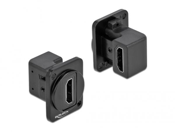 Delock D-Type Module HDMI-A 90° kulmassa oleva naaras naaraspuolelle - modulaarinen laitoslevy snape-in - paneeliasennettava - HDMI - musta - musta