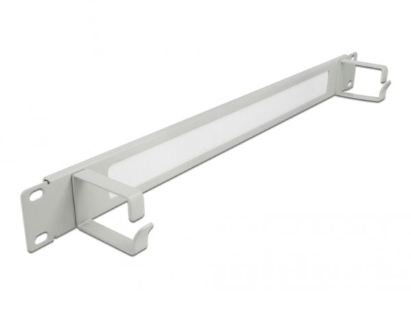 Delock Cable Management Brush Strip with 2 hooks - Styringspanel for rackkabler med børste - grå - 1U - 19"