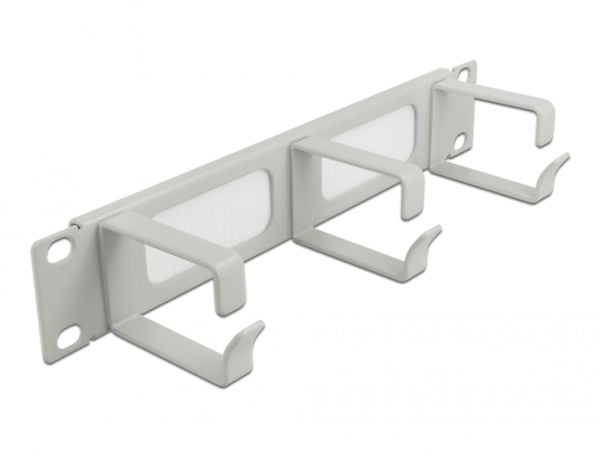Delock Cable Management Brush Strip with 3 hooks - Styringspanel for rackkabler med børste - grå - 1U - 10"