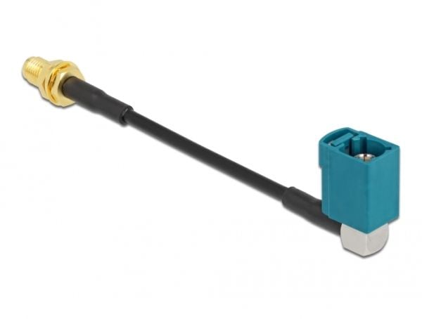 DeLOCK - Antennekabel - FAKRA Z-kontakt (W) vinklet til SMA (W) skott - 10 cm - coax - svart (88725)