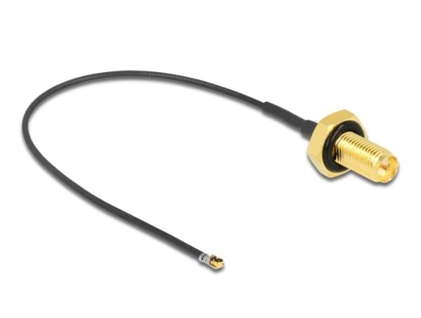 Delock - Antennekabel - RP-SMA (hunn) skott til MHF 4L LK (hann) - 10 cm - 1.37 mm - koaksial - grå, svart