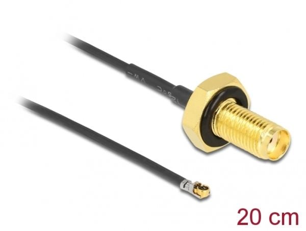 Delock - Antennekabel - SMA (hunn) skott til MHF 4L LK (hann) - 20 cm - 1.37 mm - koaksial - grå, svart