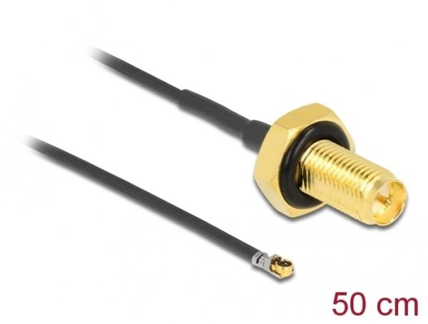 Delock - Antennekabel - RP-SMA (hunn) skott til MHF 4L LK (hann) - 50 cm - 1.37 mm - koaksial - grå, svart