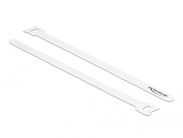 DeLOCK 19523, Hook & loop cable tie, Valkoinen, 25 cm, 12 mm, 10 kpl