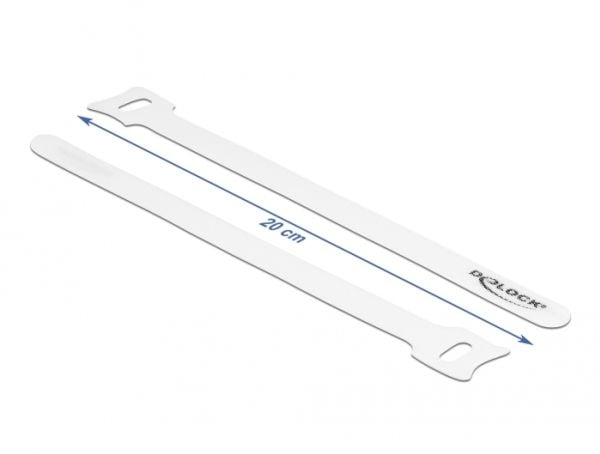 DeLOCK 19520, Hook & loop cable tie, Valkoinen, 20 cm, 12 mm, 10 kpl, Kiina