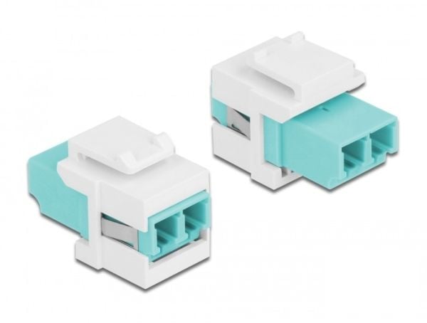 Delock - Nettverkkopler - LC multimodus (hunn) til LC multimodus (hunn) - fiberoptisk - dupleks - Keystone-jakk - hvit, akvamarin