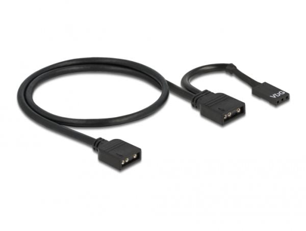 Delock - RGB LED-kabel - 3-stifts ARGB (hunn) til 3-stifts ARGB, VDG header (hunn) - 5 V - 50 cm - svart