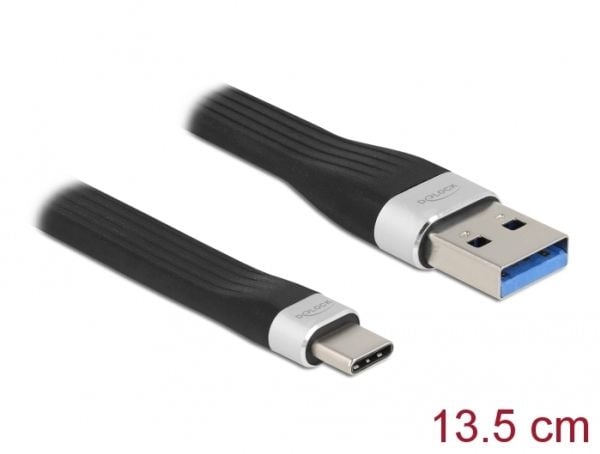 Delock - USB-adapter - USB-type A (hann) til USB-C (hann) - USB 3.1 Gen 2 - 3 A - 13.5 cm - flat - svart