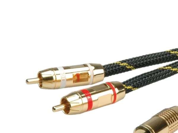 ROLINE 11.09.4273, 3.5mm, Hankjønn, 2 x RCA, Hankjønn, 2,5 m, Sort, Gull