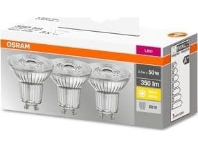 OSRAM LED BASE - LED-glödlampa med reflektor - form: PAR16 - GU10 - 3.6 W (motsvarande 50 W) - klass A++ - varmt vitt ljus - 2700 K (paket om 3)