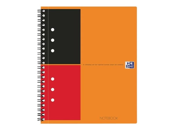 Oxford International A5+ - Notisbok - spiralbundet - 80 ark / 160 sider - hvitt papir - linjert - 12 hull - oransje perm - kartong