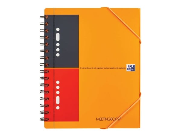 Oxford International Meetingbook A5+ - Notisbok - spiralbundet - 80 ark / 160 sider - hvitt papir - linjert - 10 hull - oransje perm - polypropylen...