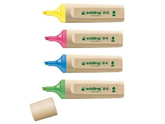 edding EcoLine 24 - Markeringspenn - gul, oransje, rosa, lysegrønn - vannbasert blekk - 2-5 mm (en pakke 4)