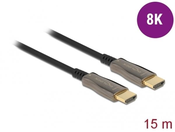 Delock høyhastighets - HDMI-kabel - HDMI hann til HDMI hann - 15 m - fiberoptisk - svart - støtter 8K 60 Hz (7680 x 4320)