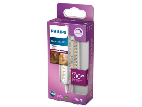 Philips - LED-lyspære - form: korn - R7s - 14 W (ekvivalent 100 W) - klasse E - hvitt lys - 3000 K