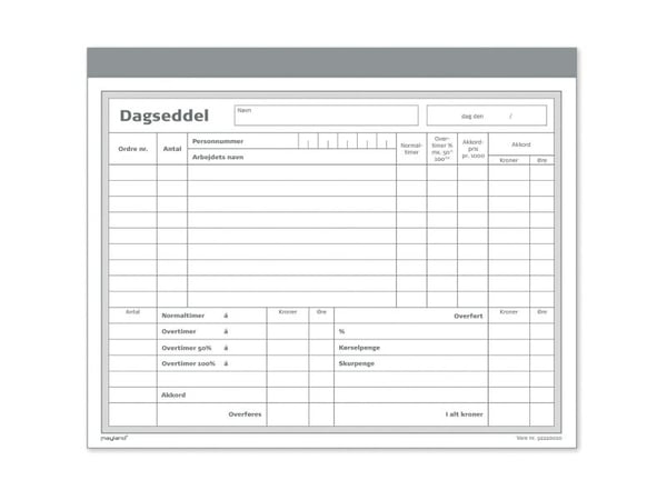 Mayland - Dagstimeseddel - 50 ark - 200 x 148 mm - dublett - blåpapirkopi - nummerert