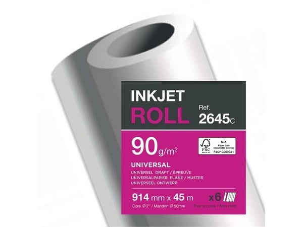 Plotteripaperi, Clairefontaine Universal 90 g, 914 mm x 45 m, 6 kpl:n pakkaus