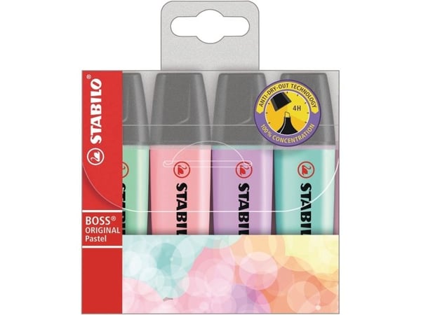 Highlighter Stabilo Boss® Original Pastel med 4 stk. ass. farver