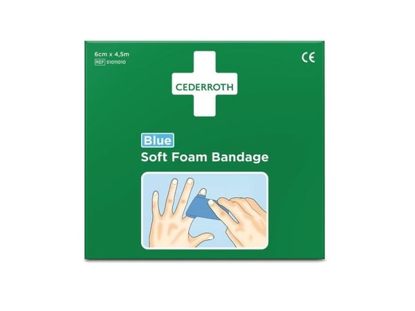 Bandage, Cederroth Soft Foam, blå, 6 cm x 4,5 m
