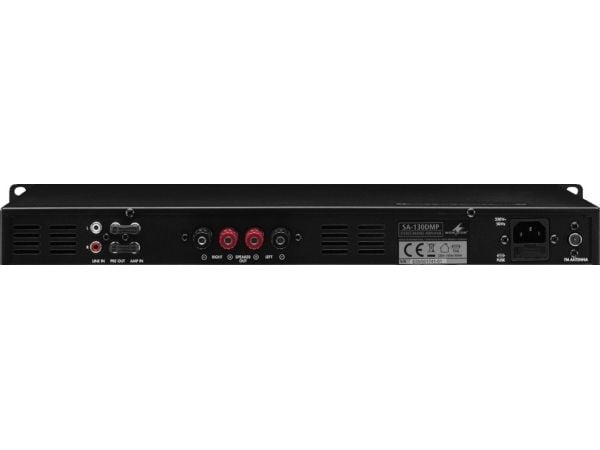Monacor SA-130DMP, 2.0 kanavaa, 70 W, 0,1%, 90 dB, 20 - 20000 Hz, Riviliittimen kiinnikkeet
