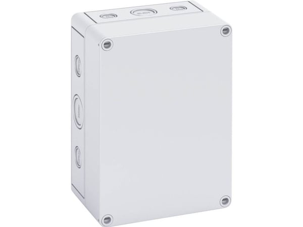 SPELSBERG Montagekasse TK PS, polystyroli, KxBxS 180 x 130 x 84 mm, RAL7035, grå låg, lav bund, IP66, tom, halogenfri, med udslagsblank.
