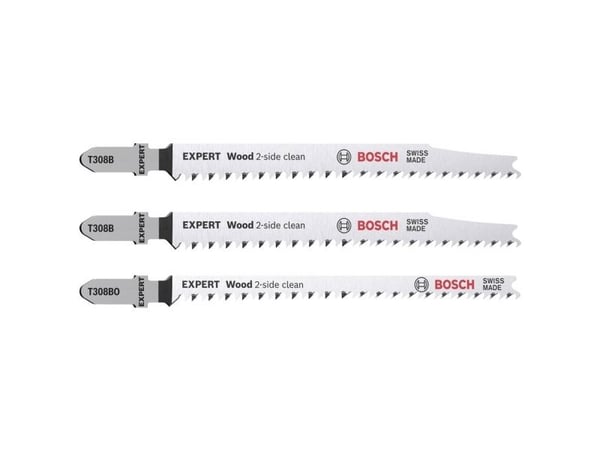 Bosch Expert Wood 2-side clean - Bladsett for stikksag - for kryssfinér, heltre - 3 deler - T-skaft - lengde: 117 mm