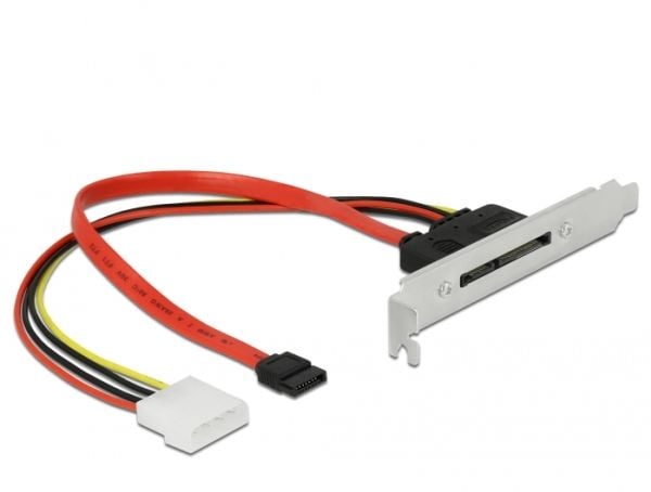 Delock Slot bracket with 1 x SATA 22 pin plug external - Intern til ekstern SATA-panel - Serial ATA 150/300/600 - 4-pin intern strøm, eSATA til SAT...