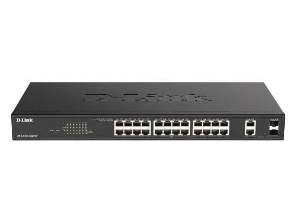 D-Link DGS 1100-26MPV2 - Switch - smart - 24 x 10/100/1000 (PoE+) + 2 x kombo-Gigabit SFP - rackmonterbar - PoE+ (370 W)