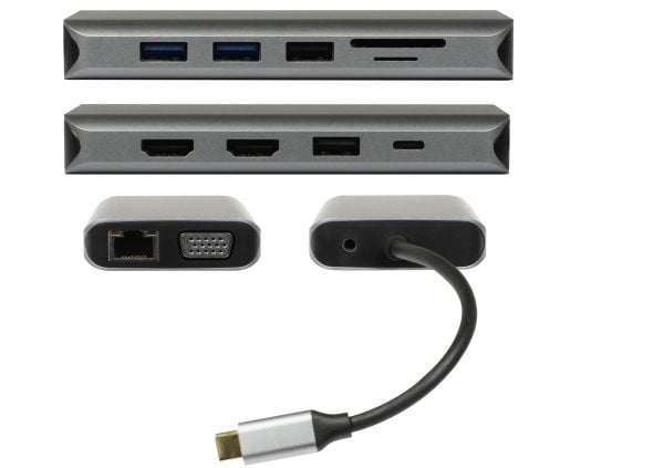 ALLNET PSUC0216, USB 3.2 Gen 1 (3.1 Gen 1) Type-C, 100 W, Grå, MicroSD (TransFlash), SD, 3.5mm, HDMI, RJ-45, USB 2.0, USB 3.2 Gen 1 (3.1 Gen 1) Typ...