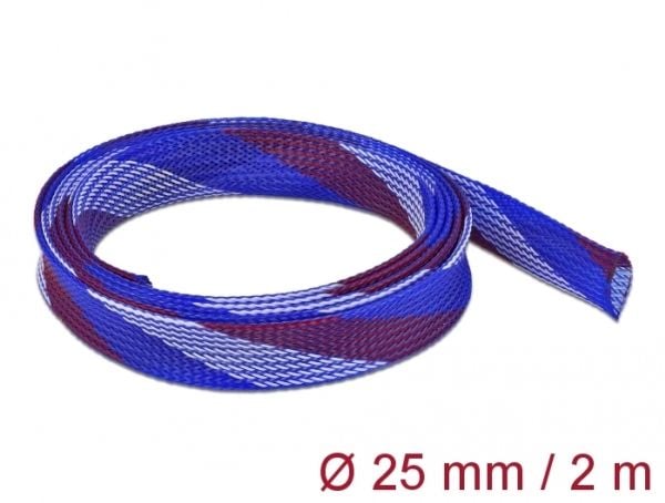 Delock - Flätad ärm - sträckbar - 2 m - vit, blå, röd