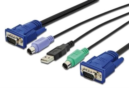 DIGITUS - Tastatur / video / mus / USB-kabel - HD-15 (VGA) (hann) til USB, HD-15 (VGA) (hann) - USB 2.0 - 3 m - svart