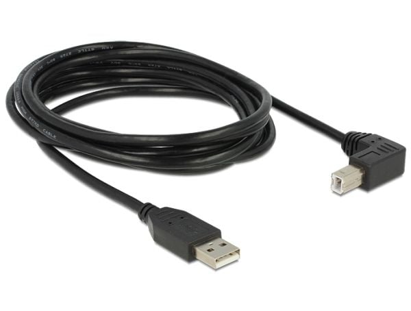 Delock - USB-kabel - USB-type B (hann) til USB (hann) - USB 2.0 - 3 m - 90° kontakt - svart
