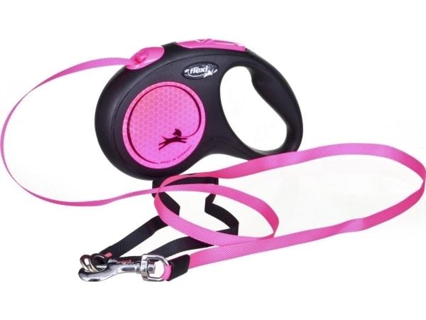 flexi Uusi NEON M teippi 5 m, 25 kg, musta / neon pinkki
