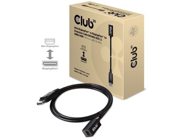 Club 3D - DisplayPort-forlengelseskabel - Mini DisplayPort (hunn) til DisplayPort (hann) - DisplayPort 1.4 - 1 m - 8K-støtte