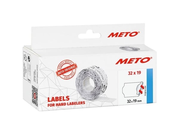 Prisetiket, Meto, Permanent 32x19mm hvid, pakke a 5 stk